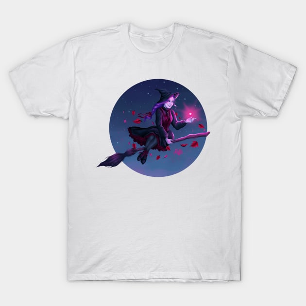 Purple Witch in the Nightsky T-Shirt by Molly11